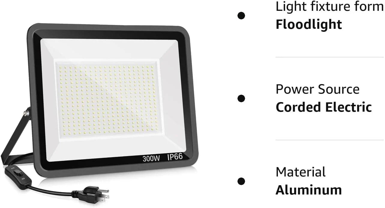 3 Pack 200W LED Flood Light,Super Bright Exterior Security Lights With Plug,IP66 Waterproof Outdoor Flood Light, 22800lm 5000K Daylight White Floodlight for Yard, Garden,Basketball Court, Arena