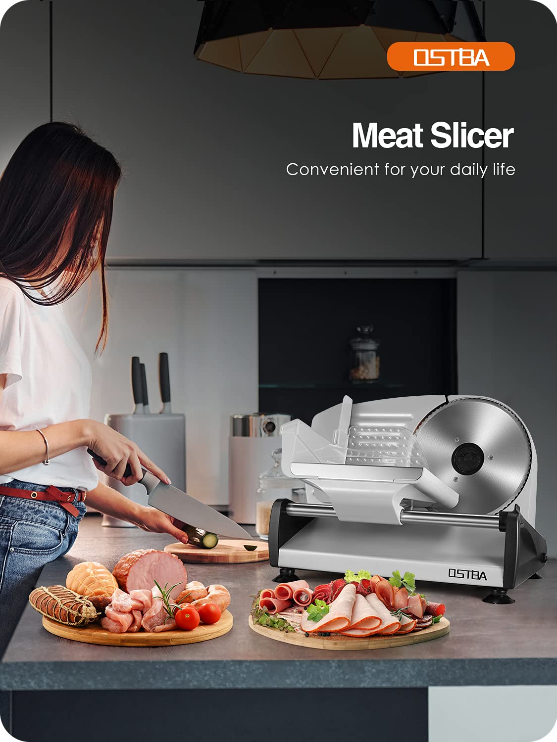 OSTBA Electric Meat Slicer with Stainless Steel Blade and Safety Lock