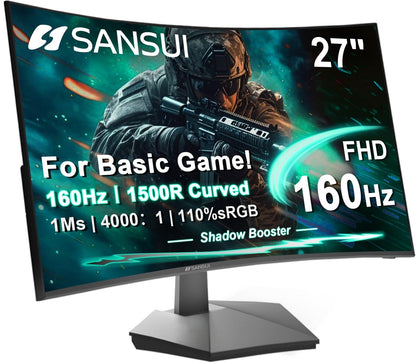 SANSUI 27-Inch Curved 160Hz Gaming Monitor FHD 1080P