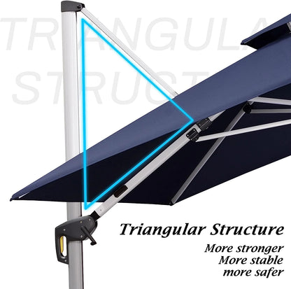 12ft Solar LED Patio Umbrella Outdoor Round Umbrella Large Cantilever Umbrella with LED Lights Windproof Bias Umbrella Heavy Duty Parasol for Garden Deck Pool Patio
