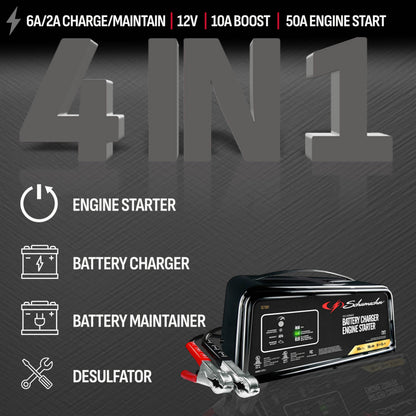 SCHUMACHER ELECTRIC 6A Car Battery Charger & 50A Engine Starter, 4-in-1