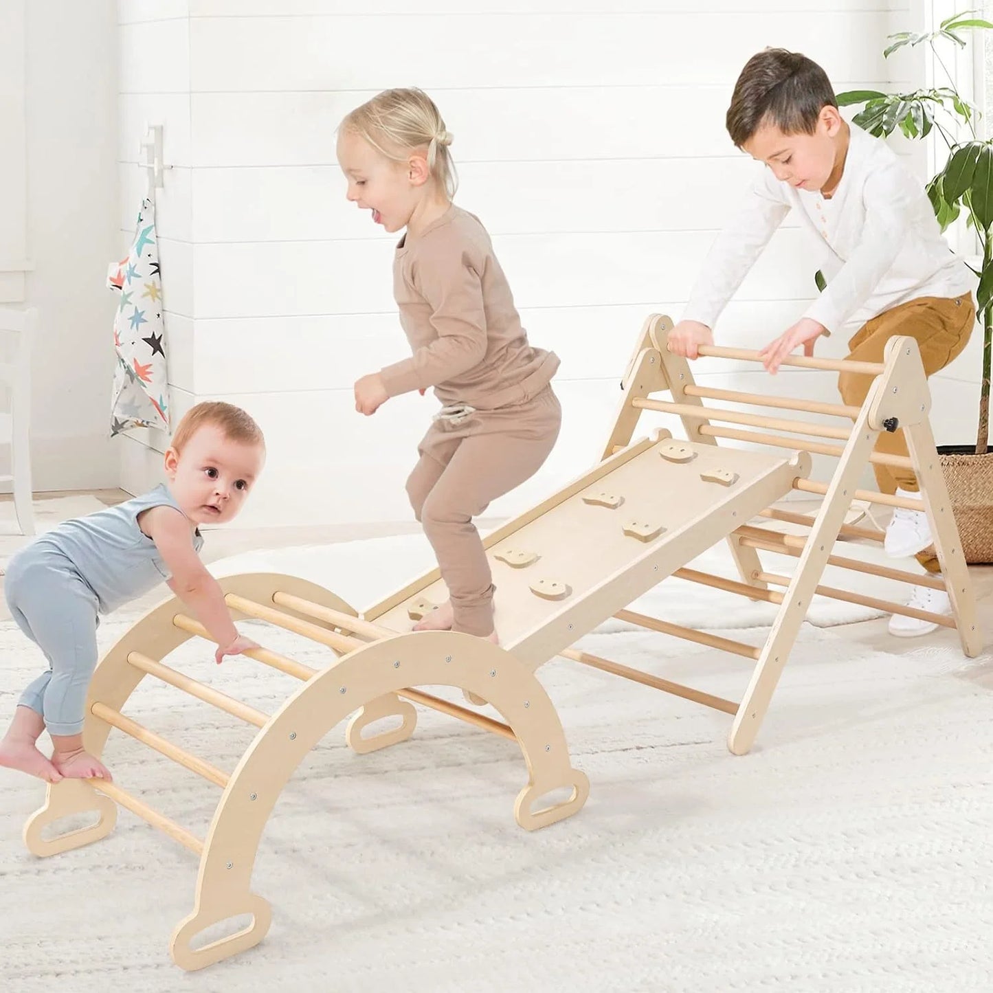 5 in 1 Pikler Triangle Set, Baby Climbing Toy Indoor Playground, Kids Jungle Gym