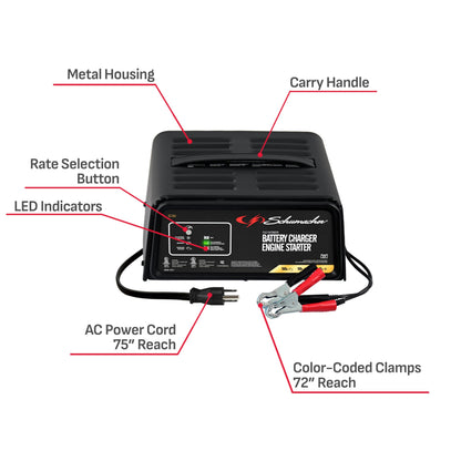 SCHUMACHER ELECTRIC 6A Car Battery Charger & 50A Engine Starter, 4-in-1
