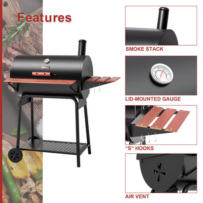 ROYAL GOURMET CC1830V Charcoal Grill with Wood Side Table - 627 sq in