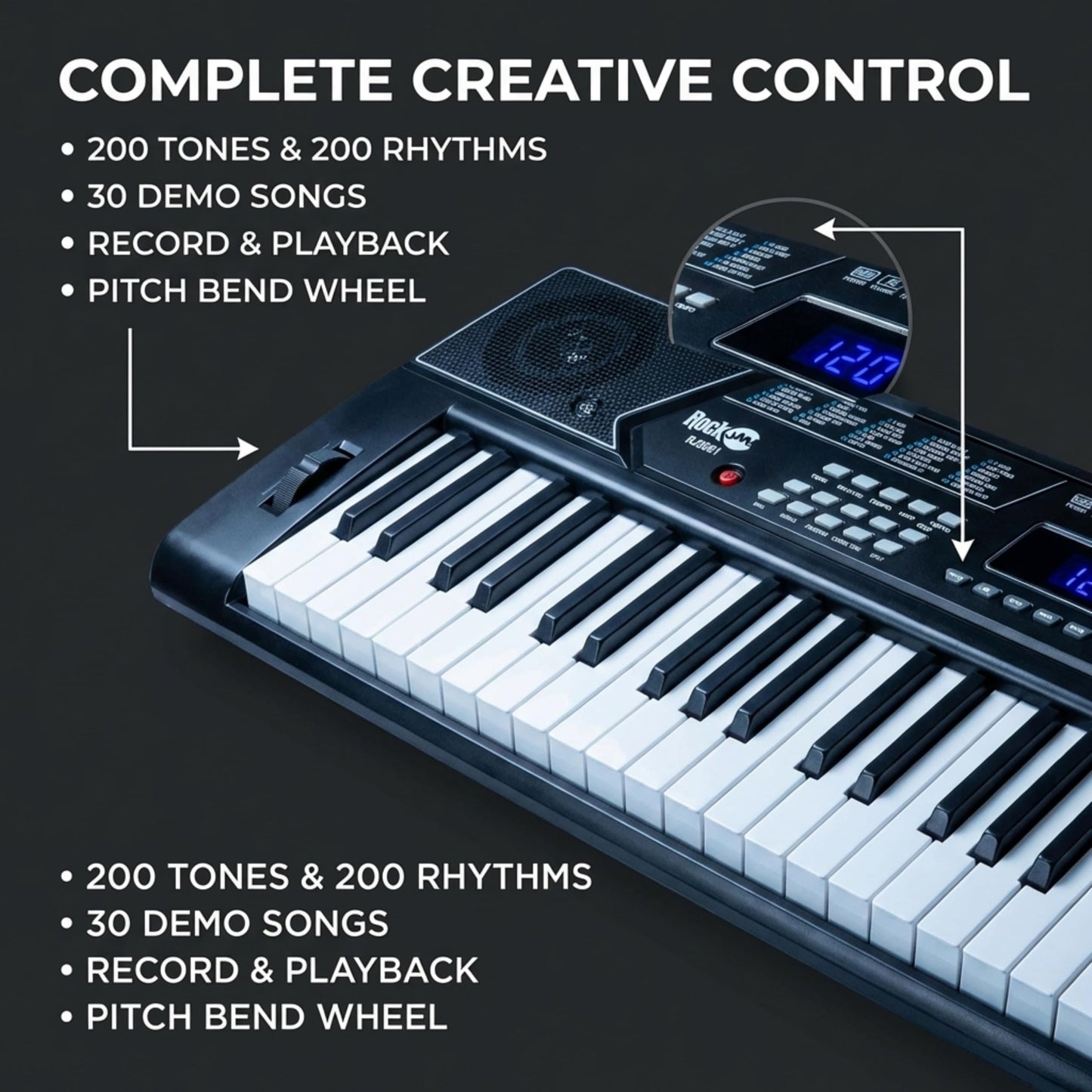 ROCKJAM 61-Key Keyboard Piano with Stand, Bench & Headphones